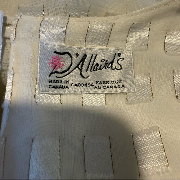 D’ALLAIRDS Vintage 80’s Dress Sheer Long Sleeves Shoulder Pads A-Line Large - Picture 10 of 12